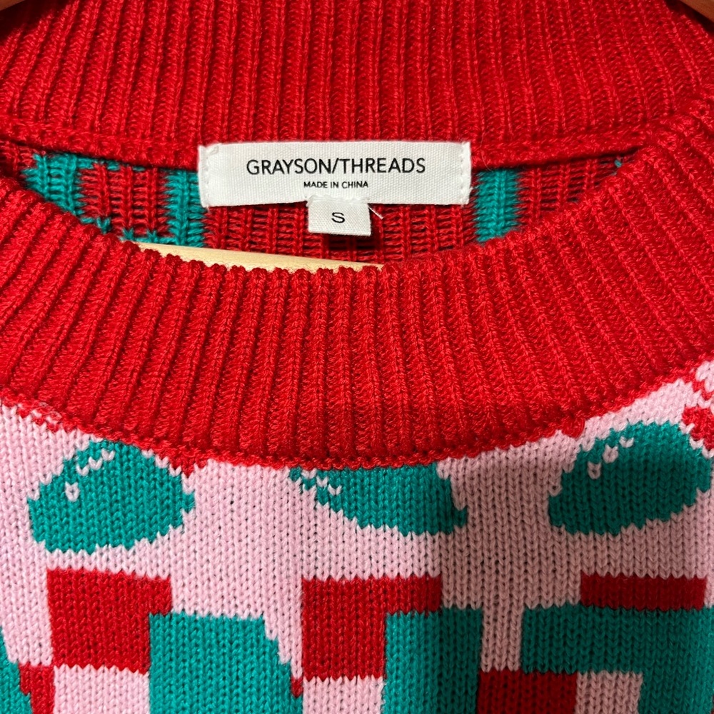 Grayson Threads Red and Green Crewneck Sweater Geometric Design Santa baby - Picture 3 of 3